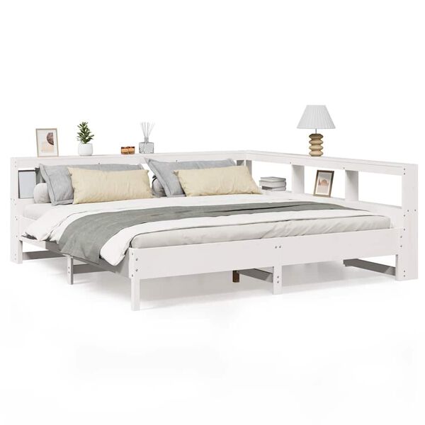 vidaXL Lit biblioth&egrave;que sans matelas blanc 200x200 cm bois pin massif