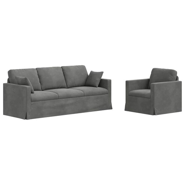 vidaXL Ensemble de Canap&eacute;s 2 pcs Gris fonc&eacute; 198 x 78 x 80 cm Velours