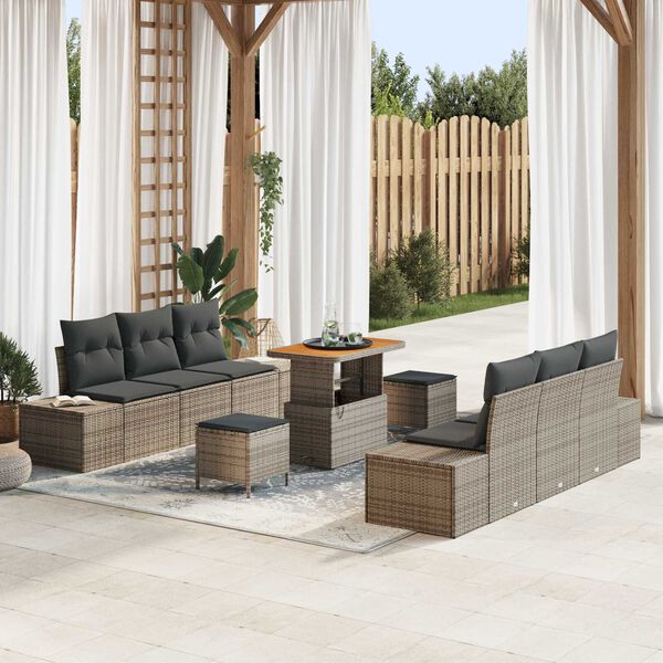 vidaXL Ensemble de canap&eacute; de jardin avec coussin 9 pcs Gris Poly rotin