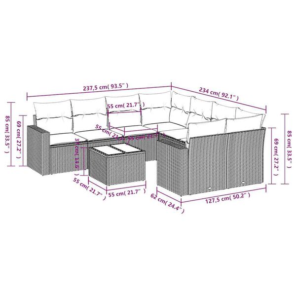 vidaXL Salon de jardin avec coussins 9 pcs marron r&eacute;sine tress&eacute;e