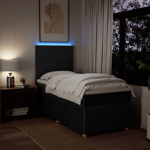 vidaXL Sommier &agrave; lattes de lit avec matelas Noir 90x190 cm Tissu