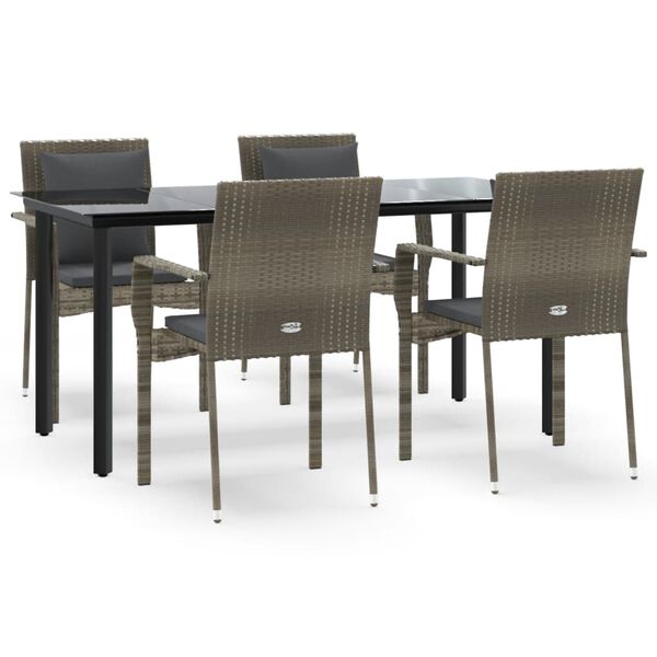 vidaXL Ensemble &agrave; manger de jardin coussins 5 pcs noir et gris