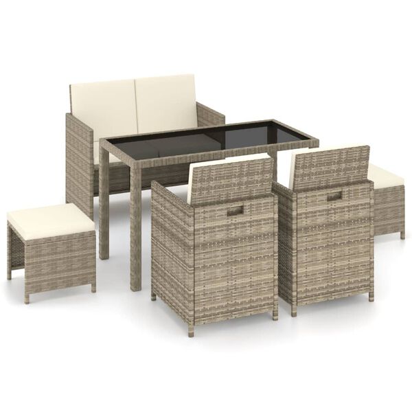 vidaXL Ensemble &agrave; manger d'ext&eacute;rieur avec coussins 6 pcs rotin beige
