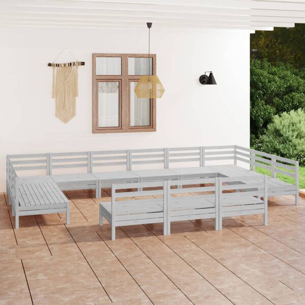vidaXL Salon de jardin 13 pcs Blanc Bois de pin massif
