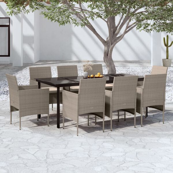 vidaXL Ensemble &agrave; manger de jardin coussins 9 pcs Beige/noir