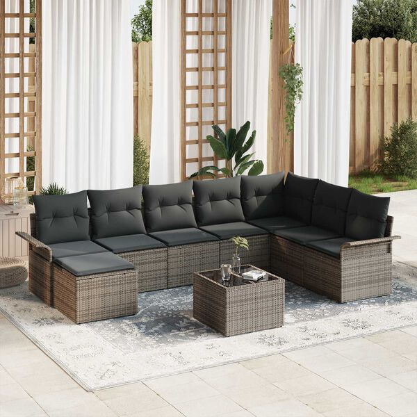 vidaXL Ensemble de canap&eacute; de jardin avec coussin 9 pcs Noir Poly rotin