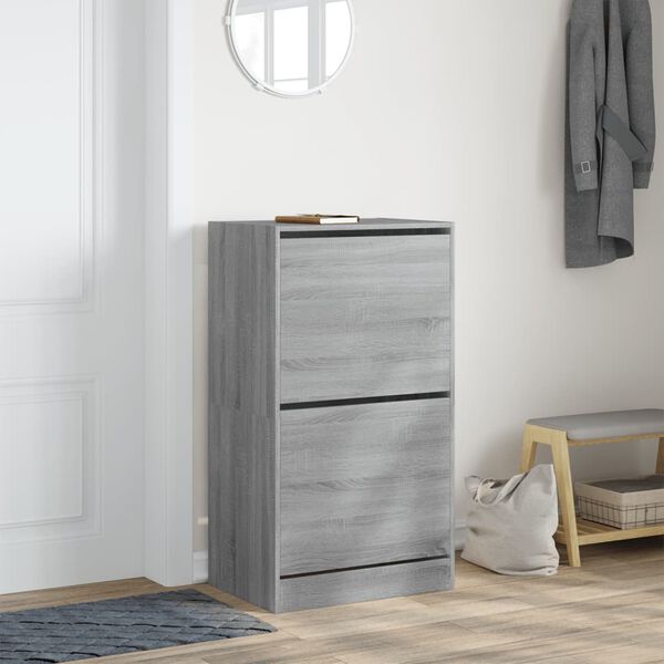 vidaXL Armoire &agrave; chaussures 2 tiroirs rabattables sonoma gris