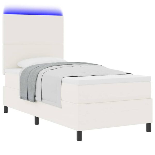 vidaXL Lit &agrave; ressort LED avec t&ecirc;te de lit Cr&egrave;me et Blanc 90 x 190 cm