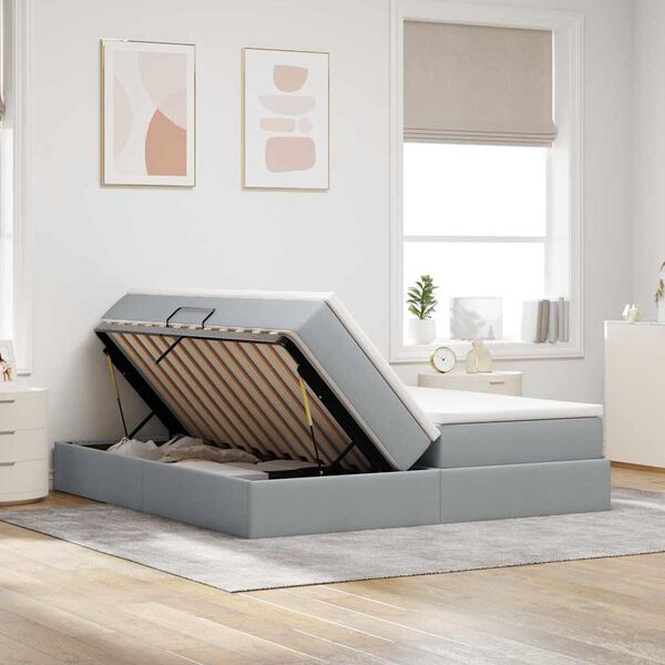 vidaXL Lit avec rangement et matelas Gris clair 180 x 200 cm Polyester