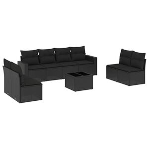 vidaXL Salon de jardin 9 pcs avec coussins noir r&eacute;sine tress&eacute;e