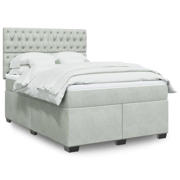 vidaXL Sommier &agrave; lattes de lit et matelas Gris clair 140x200cm Velours