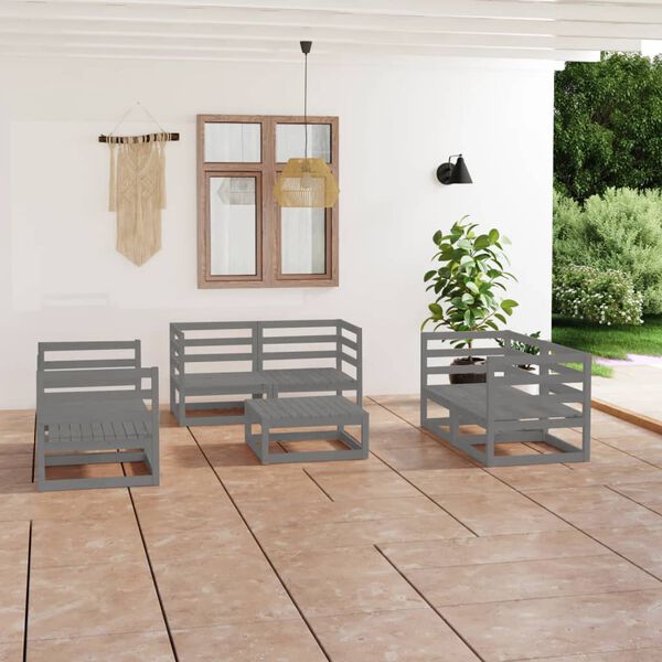 vidaXL Salon de jardin 7 pcs gris bois de pin massif