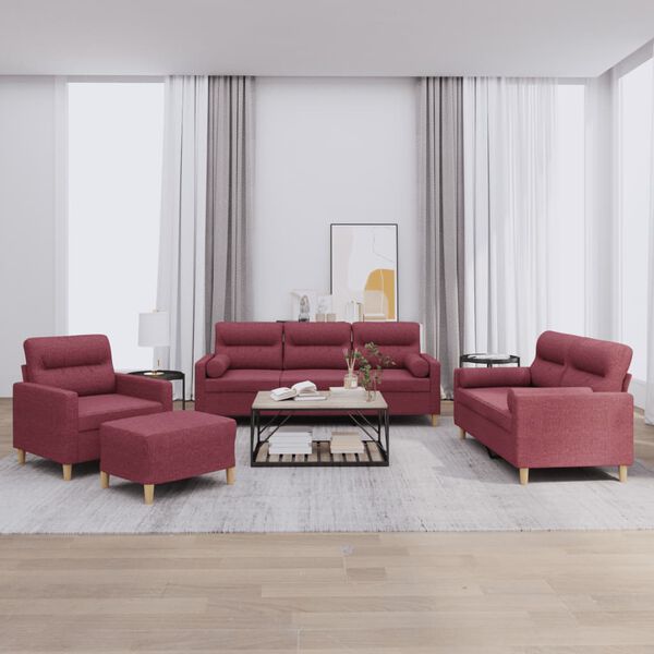 vidaXL Ensemble de canap&eacute;s 4 pcs avec coussins rouge bordeaux tissu
