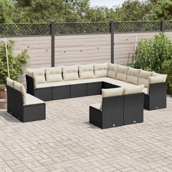 vidaXL Salon de jardin avec coussins 13 pcs noir résine tressée