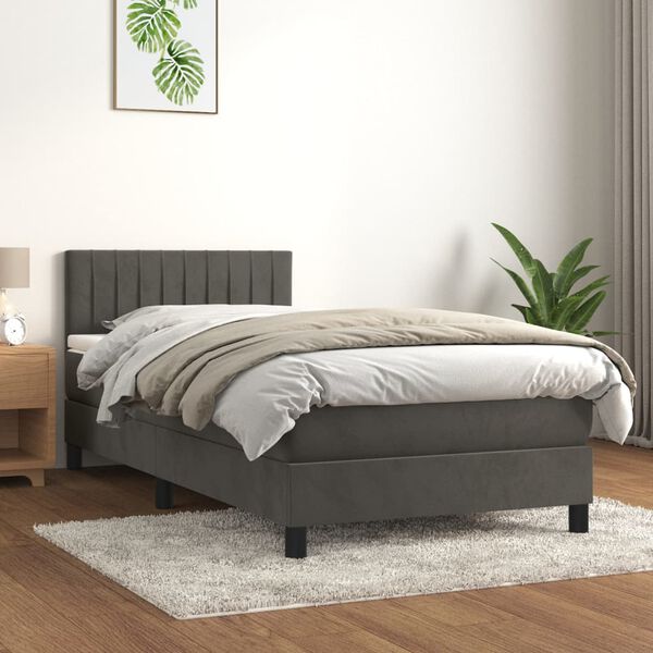 vidaXL Sommier &agrave; lattes de lit avec matelas Gris fonc&eacute; 100x200 cm