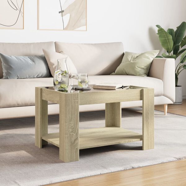 vidaXL Table basse avec LED ch&ecirc;ne sonoma 73x53x45 cm bois d'ing&eacute;nierie