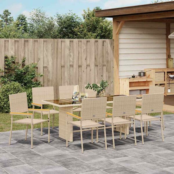 vidaXL Ensemble de salle &agrave; manger pour jardin 9 pcs Beige polyrotin
