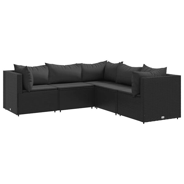 vidaXL Salon de jardin 5 pcs avec coussins Noir Résine tressée