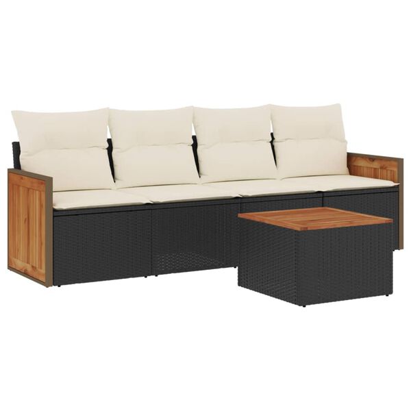 vidaXL Salon de jardin 5 pcs avec coussins noir r&eacute;sine tress&eacute;e