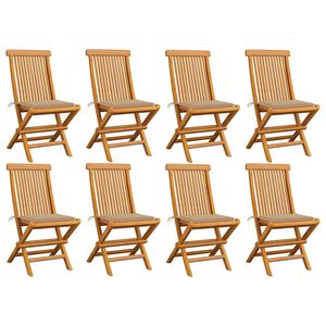 vidaXL Chaises pliantes avec coussins beiges, 8 pi&egrave;ces, en bois de teck massif