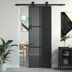 vidaXL Porte coulissante noir 76x205 cm verre tremp&eacute; aluminium