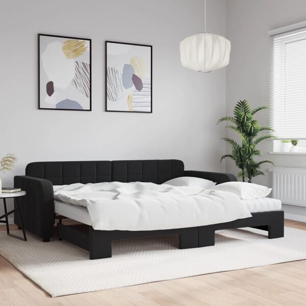 vidaXL Lit de jour avec gigogne et matelas noir 90x200 cm velours