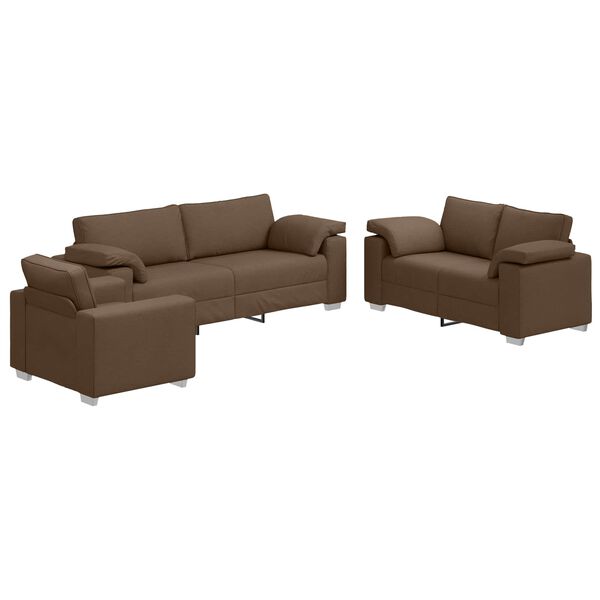 vidaXL Canapé 3 pcs Marron Tissu en lin mélangé