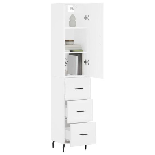 vidaXL Buffet haut Blanc 34,5x34x180 cm Bois d'ing&eacute;nierie