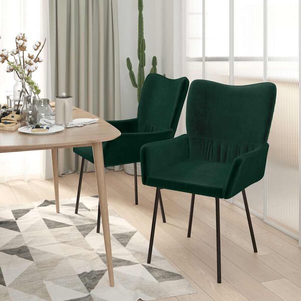 vidaXL Chaises &agrave; manger lot de 2 Vert fonc&eacute; Velours