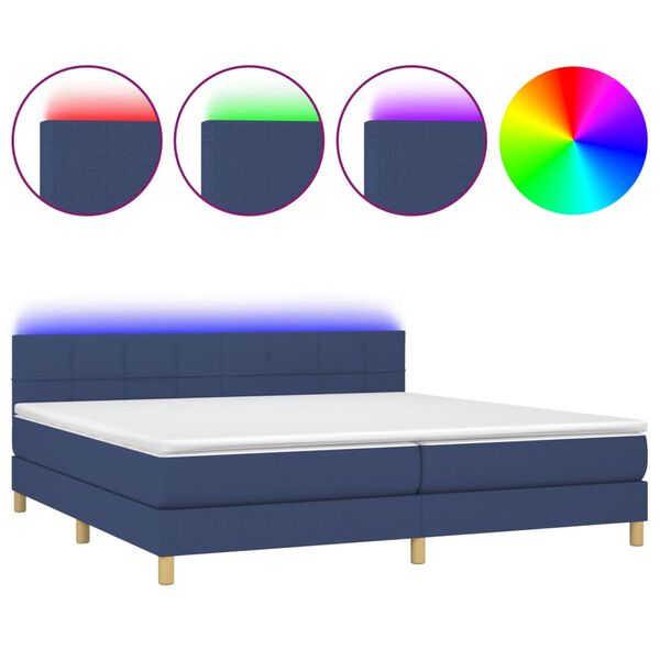 vidaXL Sommier &agrave; lattes de lit et matelas et LED Bleu 200x200 cm Tissu
