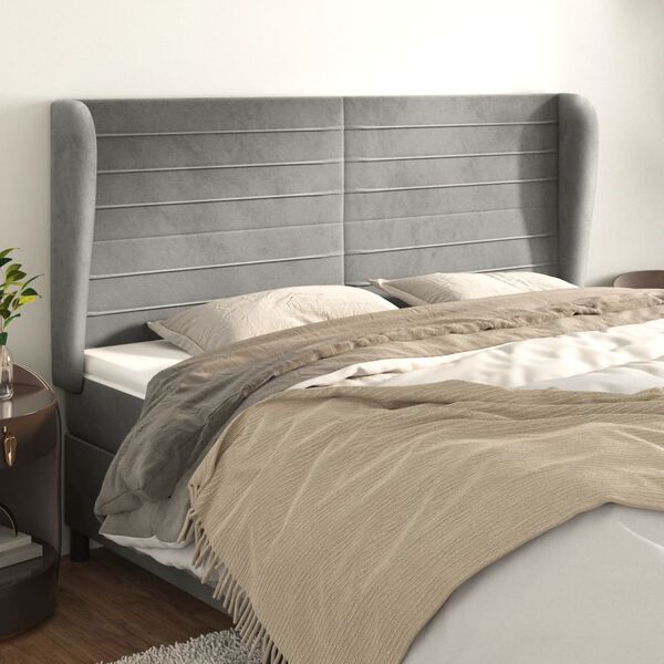 vidaXL T&ecirc;te de lit avec oreilles Gris clair 203x23x118/128 cm Velours