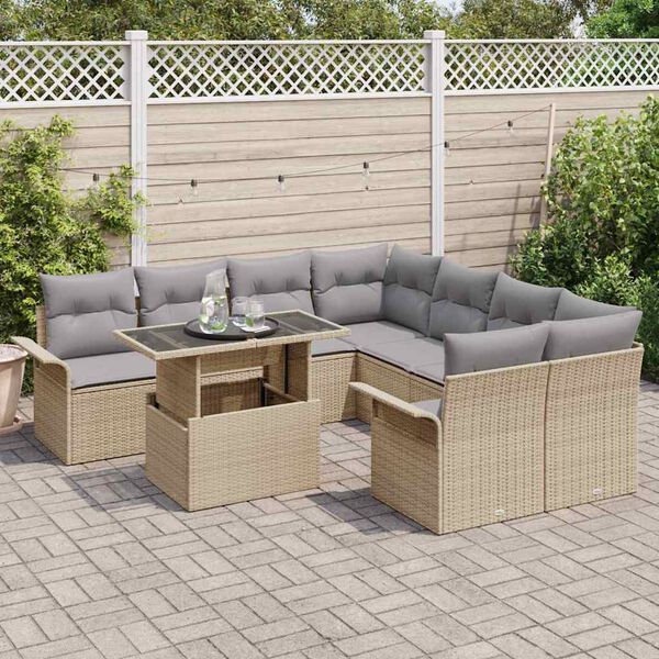 vidaXL Ensemble de canapé de jardin 9 pcs Beige Poly rotin