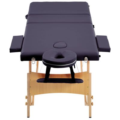 vidaXL Table de massage pliable 3 zones Bois Violet