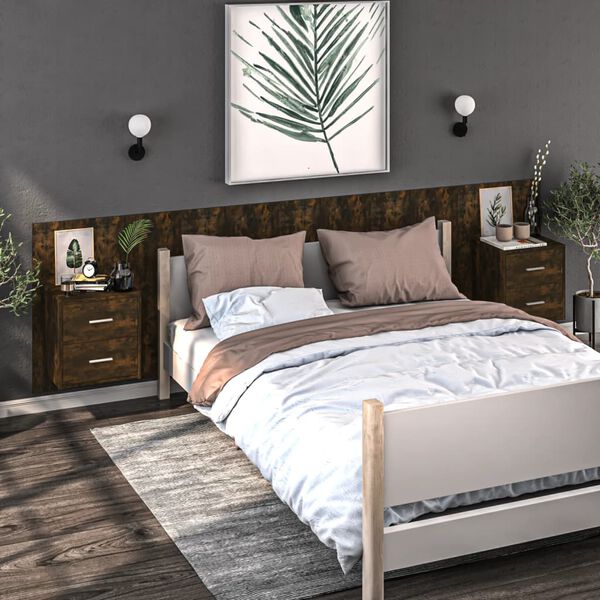 vidaXL Tables de chevet murales 2 pcs Ch&ecirc;ne fum&eacute;