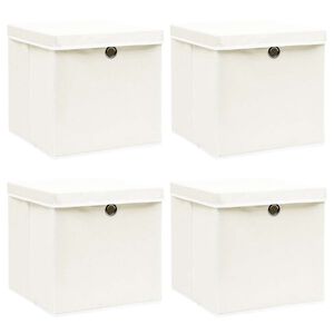 vidaXL Bo&icirc;tes de rangement avec couvercles 4pcs Blanc 32x32x32cm Tissu