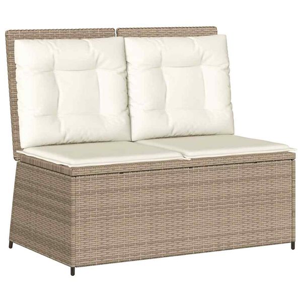 vidaXL Banc inclinable de jardin avec coussins beige r&eacute;sine tress&eacute;e