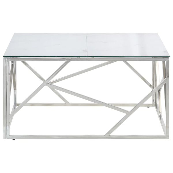 vidaXL Table basse argent&eacute; acier inoxydable et verre tremp&eacute;
