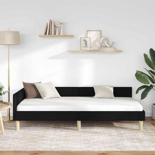 vidaXL Cadre de lit d'angle avec t&ecirc;te de lit Noir 80 x 200 cm tissu