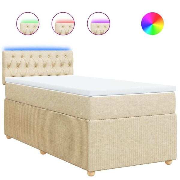 vidaXL Sommier &agrave; lattes de lit avec matelas Cr&egrave;me 80x200 cm Tissu