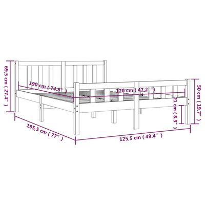 vidaXL Cadre de lit Gris Bois massif 120x190 cm Petit double