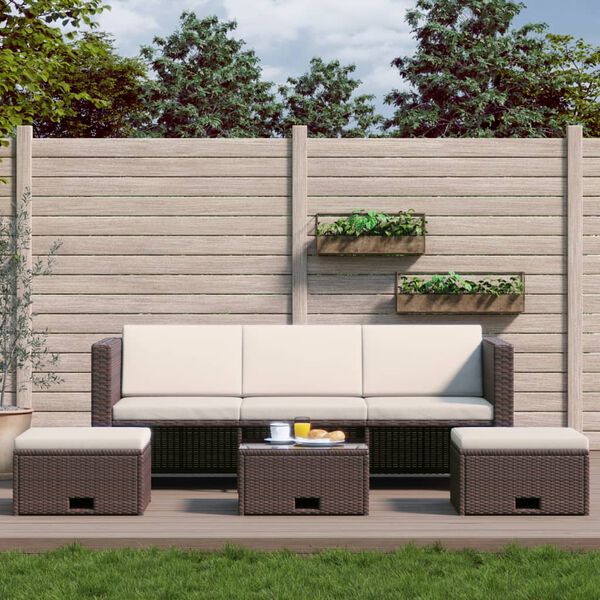 vidaXL Salon de jardin 4 pcs avec coussins R&eacute;sine tress&eacute;e Marron