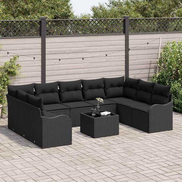 vidaXL Ensemble de canap&eacute; de jardin Noir polyrotin