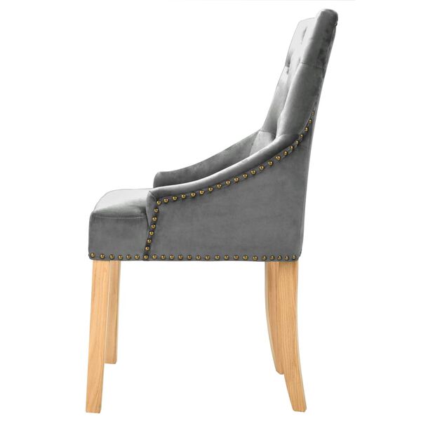 vidaXL Chaises &agrave; manger lot de 2 argent&eacute; ch&ecirc;ne massif et velours