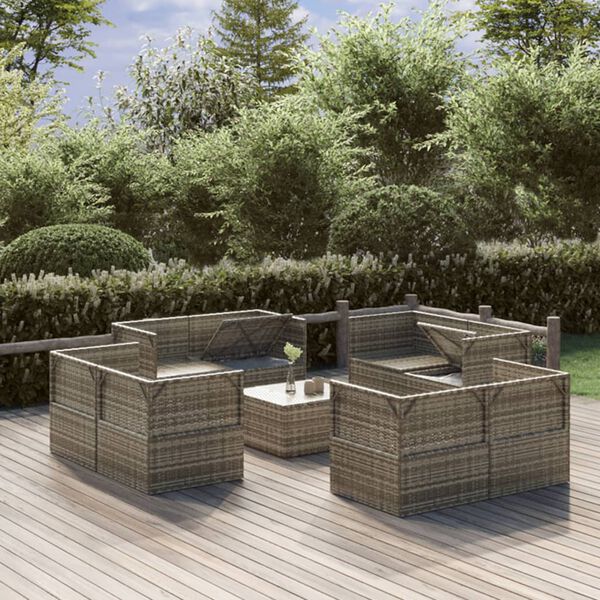 vidaXL Salon de jardin 9 pcs avec coussins Gris Résine tressée