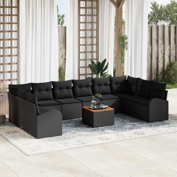 vidaXL Ensemble de canap&eacute; de jardin avec coussin 11 pcs Noir polyrotin