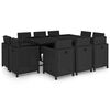 vidaXL Ensemble &agrave; manger d'ext&eacute;rieur 11 pcs coussins poly rotin noir