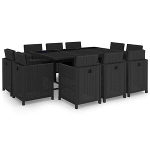 vidaXL Ensemble &agrave; manger d'ext&eacute;rieur 11 pcs coussins poly rotin noir
