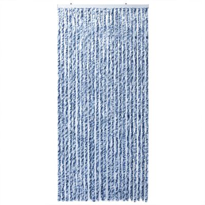vidaXL Rideau anti-mouches bleu et blanc 100x230 cm chenille