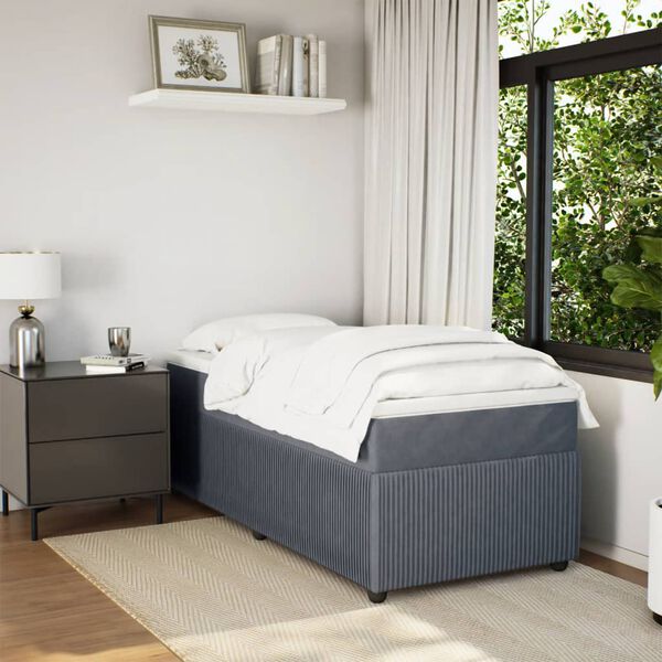 vidaXL Sommier &agrave; lattes de lit et matelas Gris fonc&eacute; 80x200 cm Velours