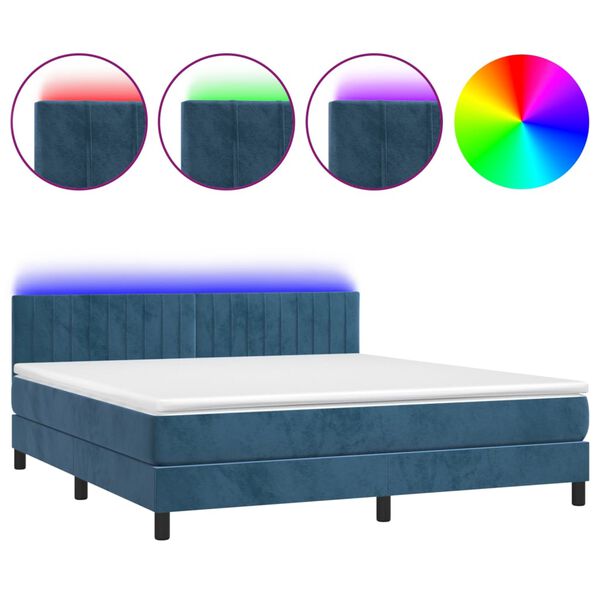 vidaXL Sommier &agrave; lattes de lit avec matelas LED Bleu fonc&eacute; 160x200 cm